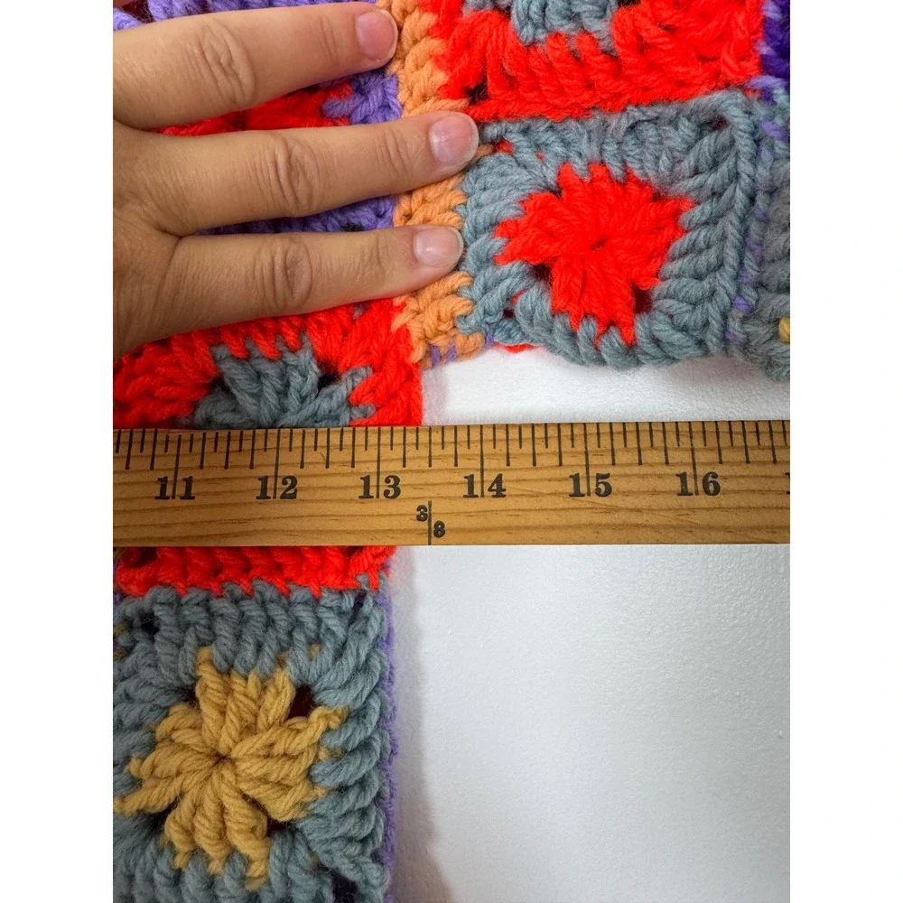 Boho Handmade Women XS/S Granny Square‎ Crochet Dress Multicolor Patchwork Retro